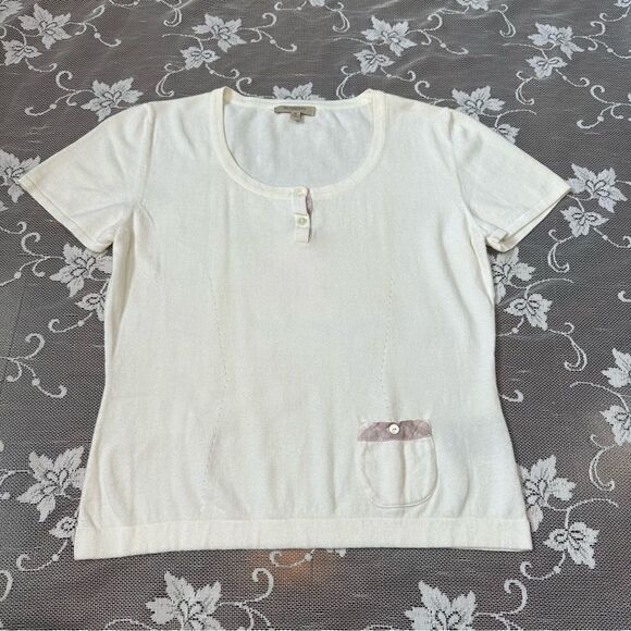 Burberry Cream Knit Short Sleeve Top Sz Medium - Picture 1 of 14